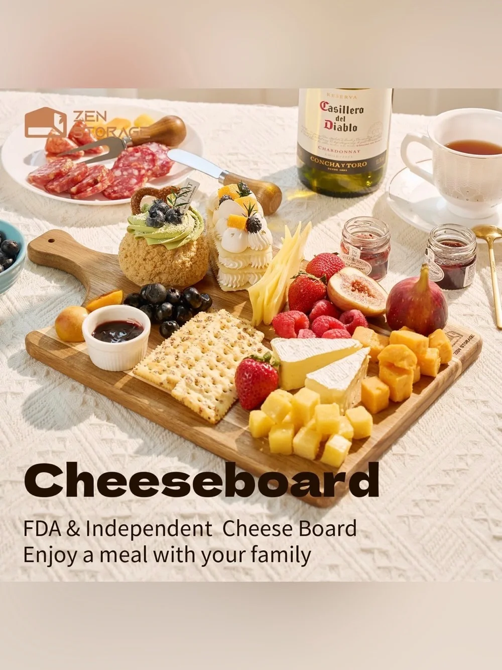 Wooden Cheese Board Serving Platter - Natural Brown